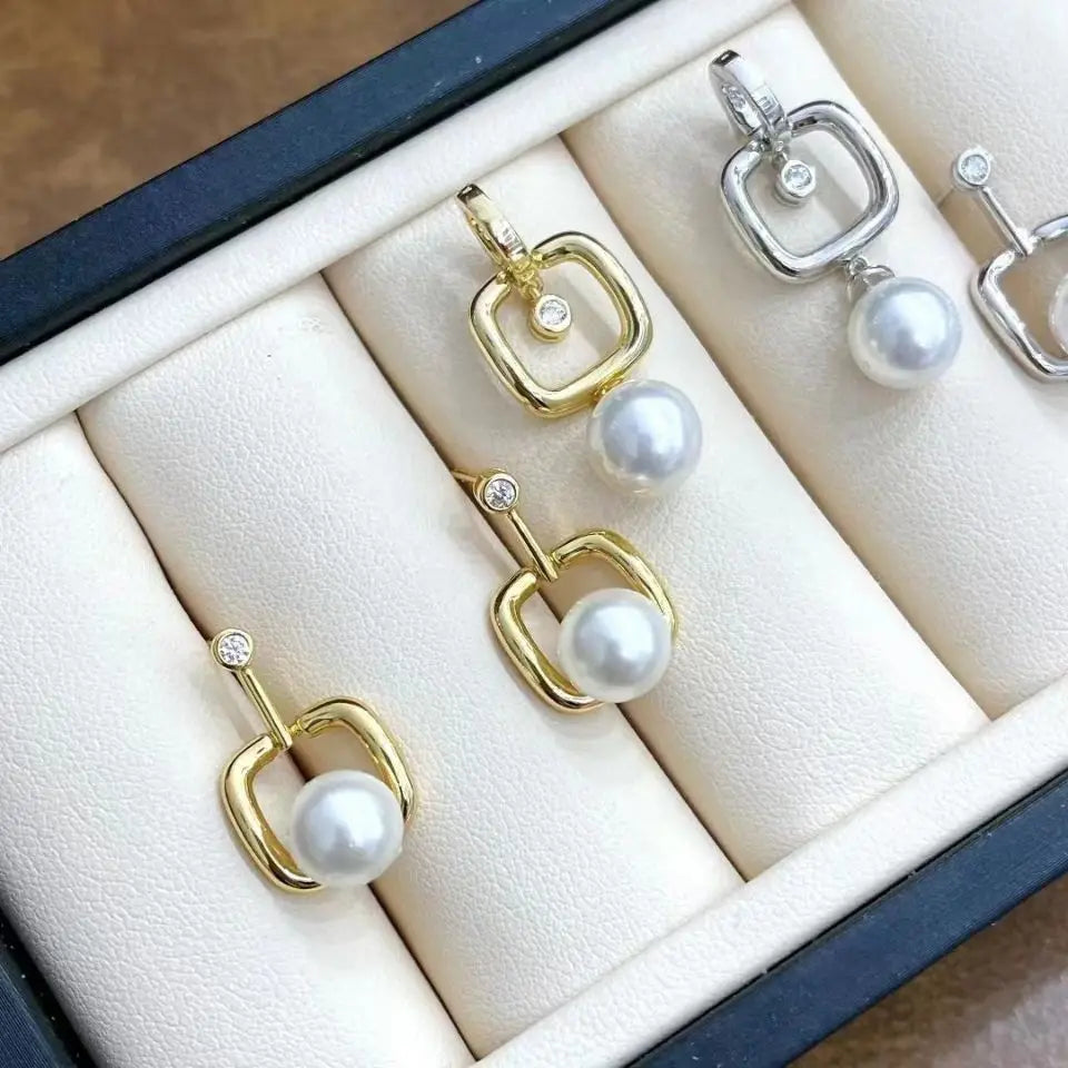 MeiBaPJ 8-9mm Natural Round Pearls Fashion Jewelry Set DIY 925 Silver Pendant Earrings Ring Fine Wedding Jewelry for Women