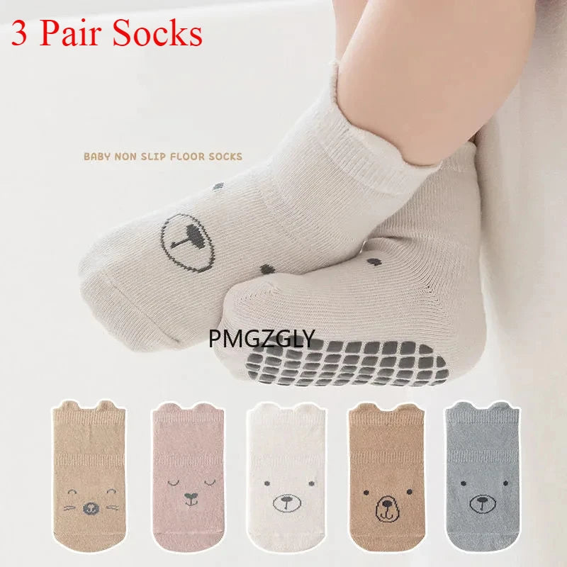 3/5 Pairs Baby Adorable Animals Pattern Non Slip Floor Socks, Breathable Casual Socks for Boys and Girls Kids Indoor Activities