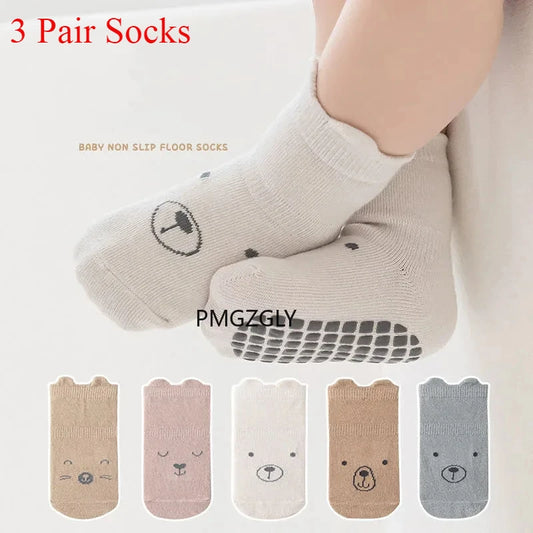 3/5 Pairs Baby Adorable Animals Pattern Non Slip Floor Socks, Breathable Casual Socks for Boys and Girls Kids Indoor Activities