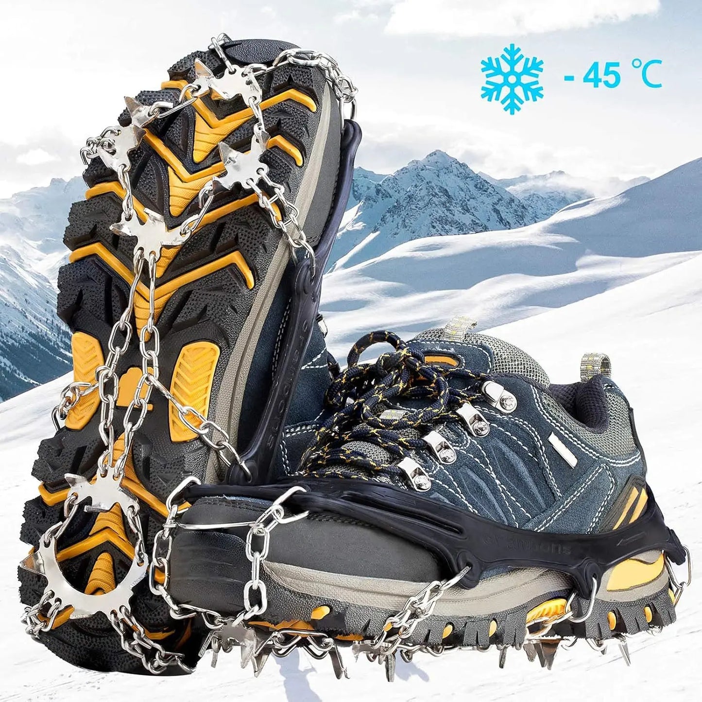 2PCS Ice Cleats for Snow & Ice Non-Slip Overshoe Crampons with Stretch Fit Rubber Traction for Walking