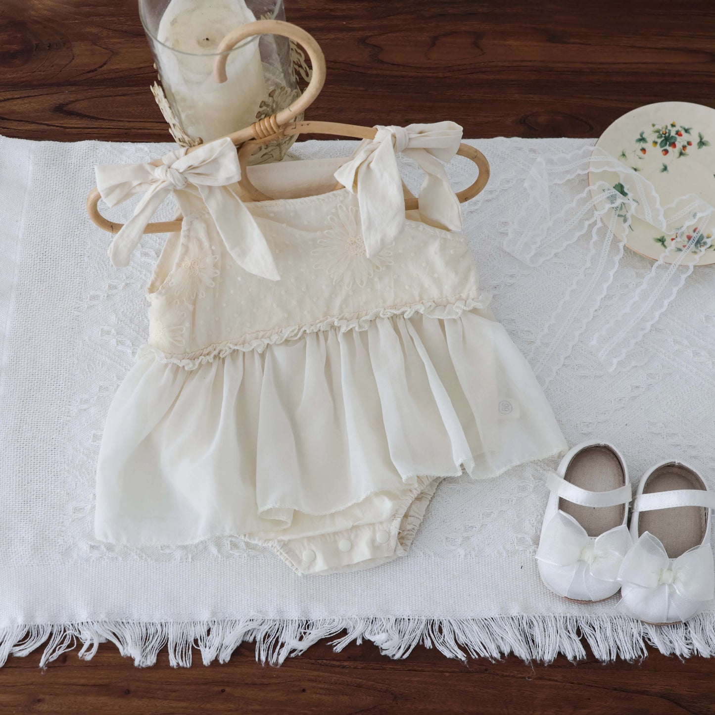 Baby Summer Bow Sling dress Baby Girl Sweet Cute Thin Embroidered Sleeveless Jetsuit