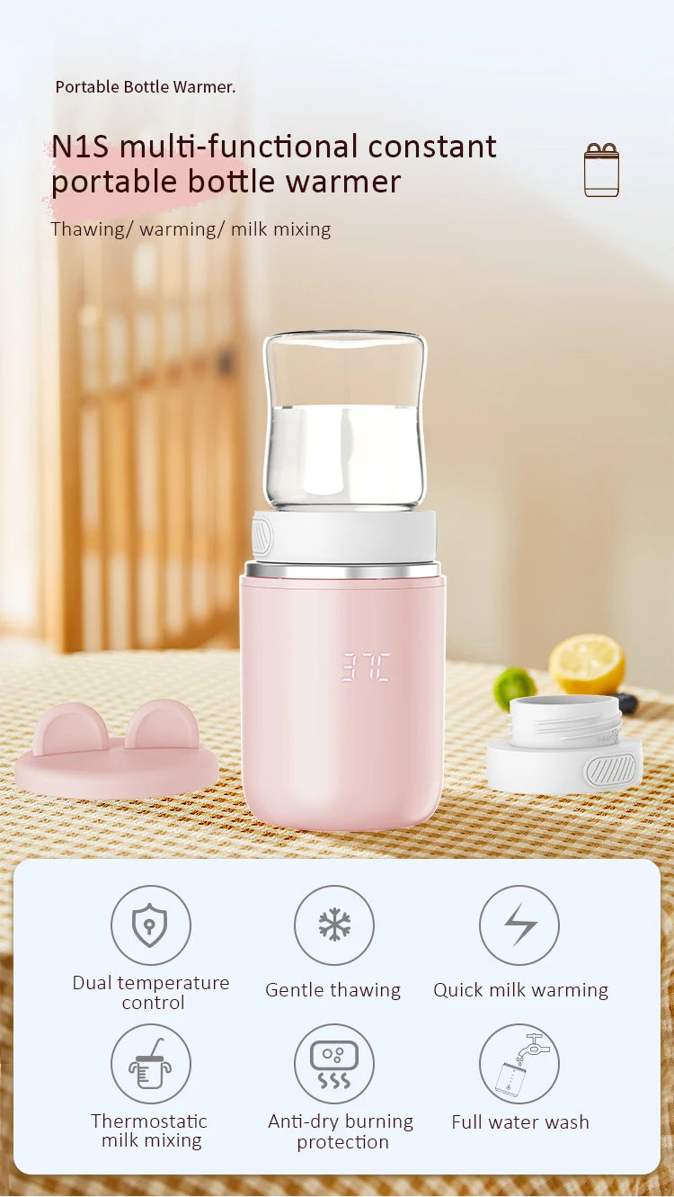 XIMYRA N1S Portable Baby Bottle Warmer, Fast Heating Travel Milk Warmer, 8800mAh Breastmilk  Warmer On The Go with 3 Adapters