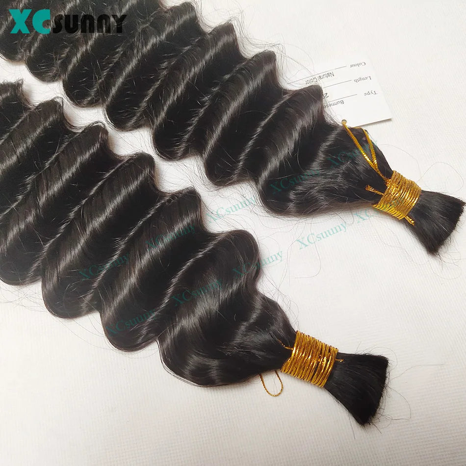 Bulk Human Hair Deep Wave For Braiding Deep Curly No Weft Double Drawn Bulk Human Hair For Boho Braids Color 30 99j Available