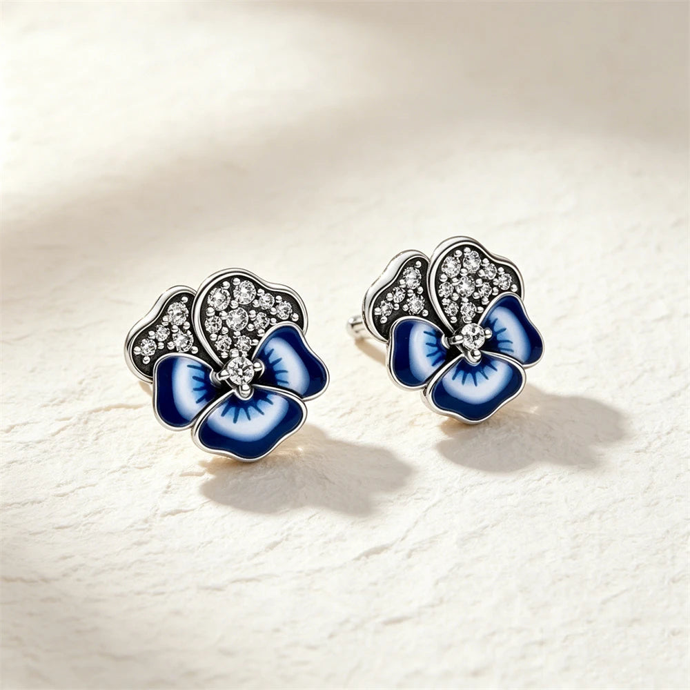 925 Sterling Silver Butterfly Flower Bee Lilac Leaf Zircon Earrings Suitable for Daily Wear as Women's Jewelry Holiday Gifts