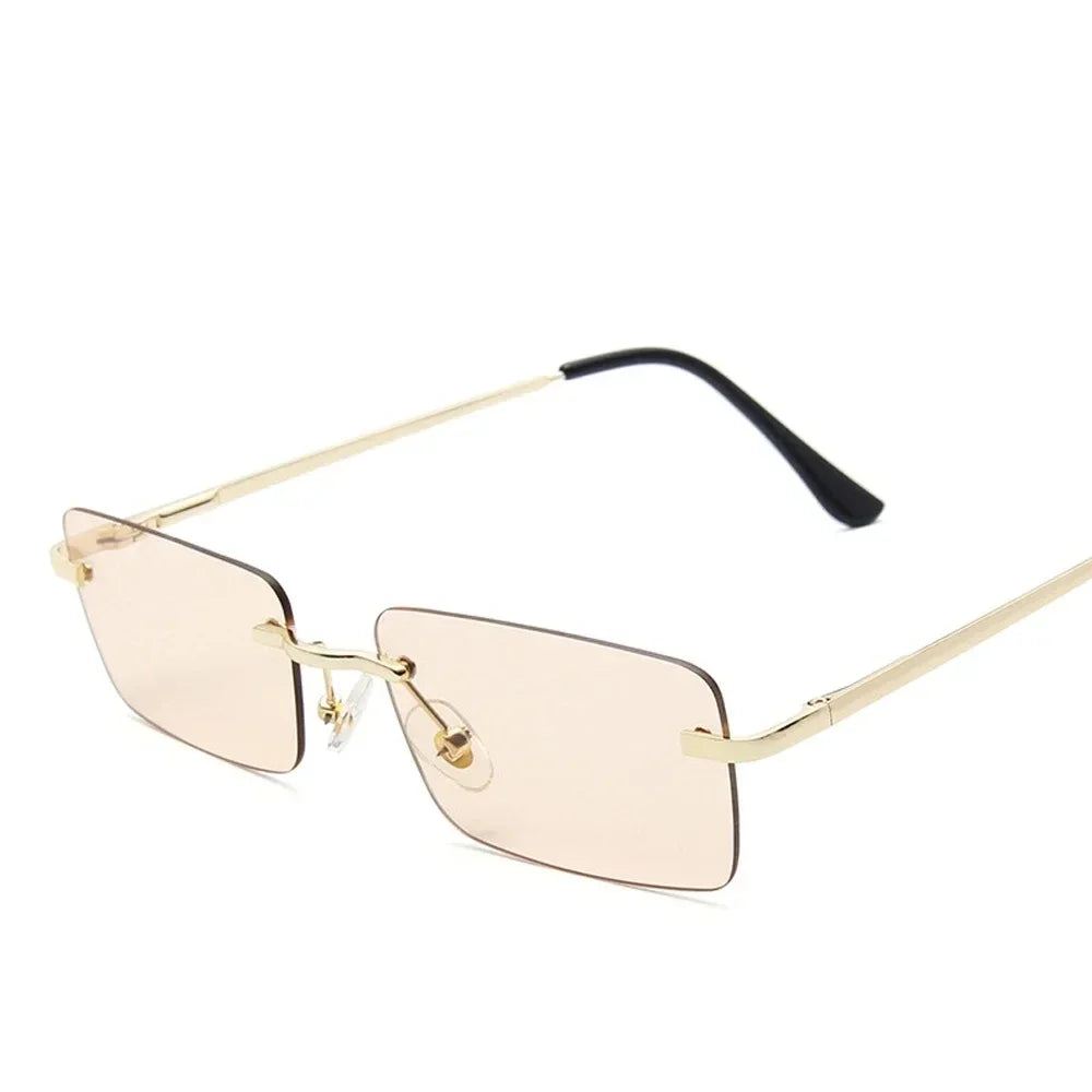 Rimless Rectangle Sunglasses Women UV400 Driving Sun Glasses Men Clear Color Summer Accessories Square Small Size