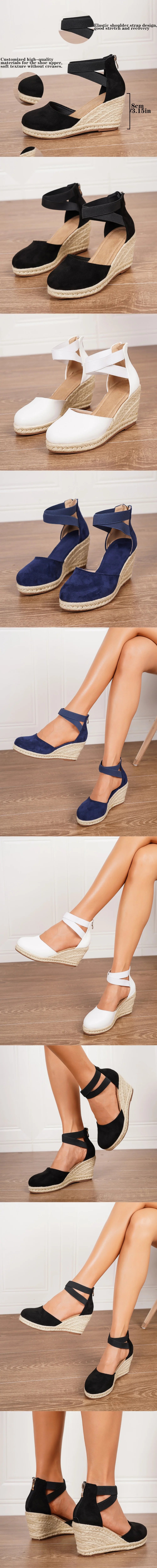 2025 Comfy Walk Big Size 43 Summer Lace Espadrilles Sandals Women Ankle Strap Platform Sandals High Heels Wedges Shoes Woman