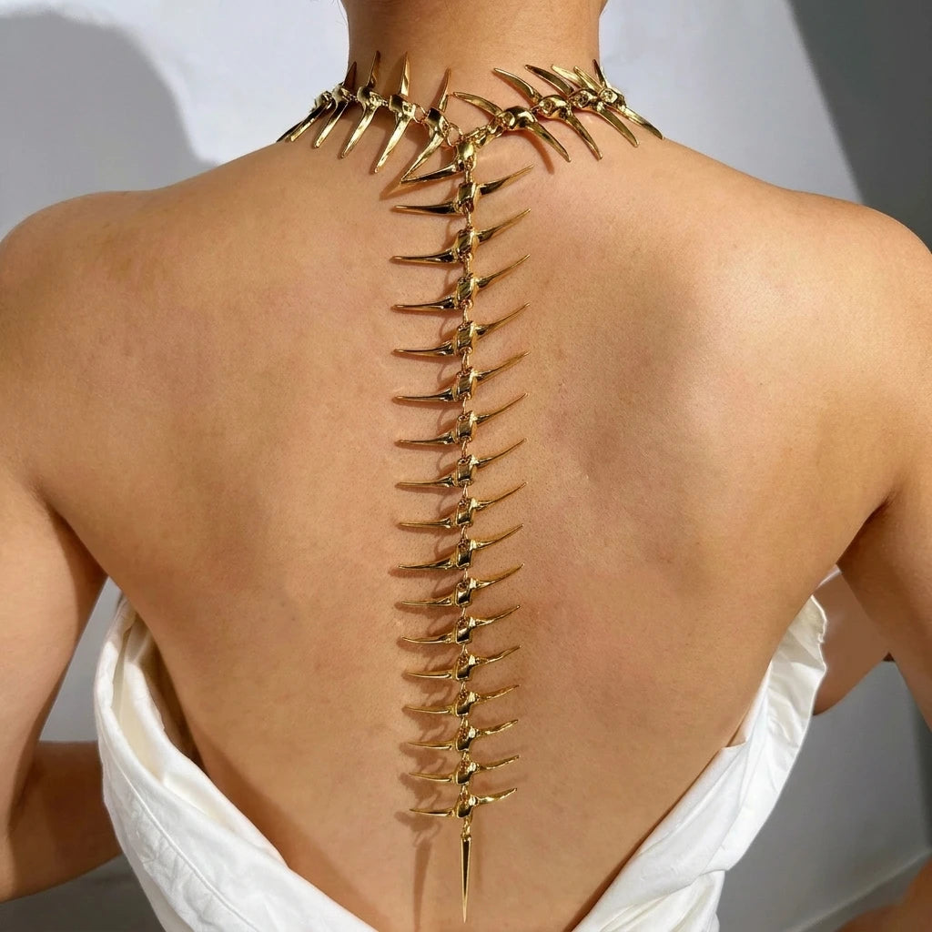 Punk Style Spine Bone Back Chain Necklace for Women Exaggerated Personality Simple Retro Hip Hop Body Chain Jewelry Gift