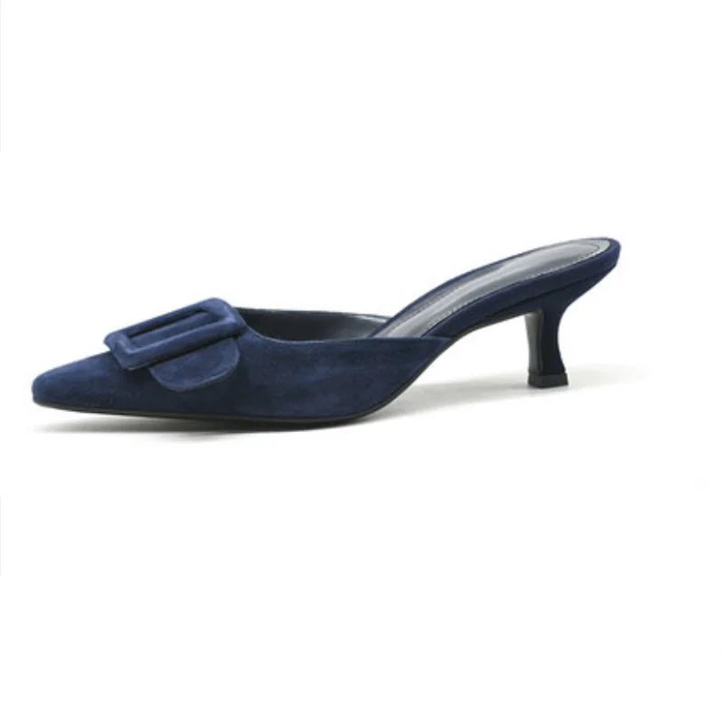 2022 Woman Summer sandals Lady mules big size 42 basic style shoes kid suede french style buckle slippers Women pump pointed toe