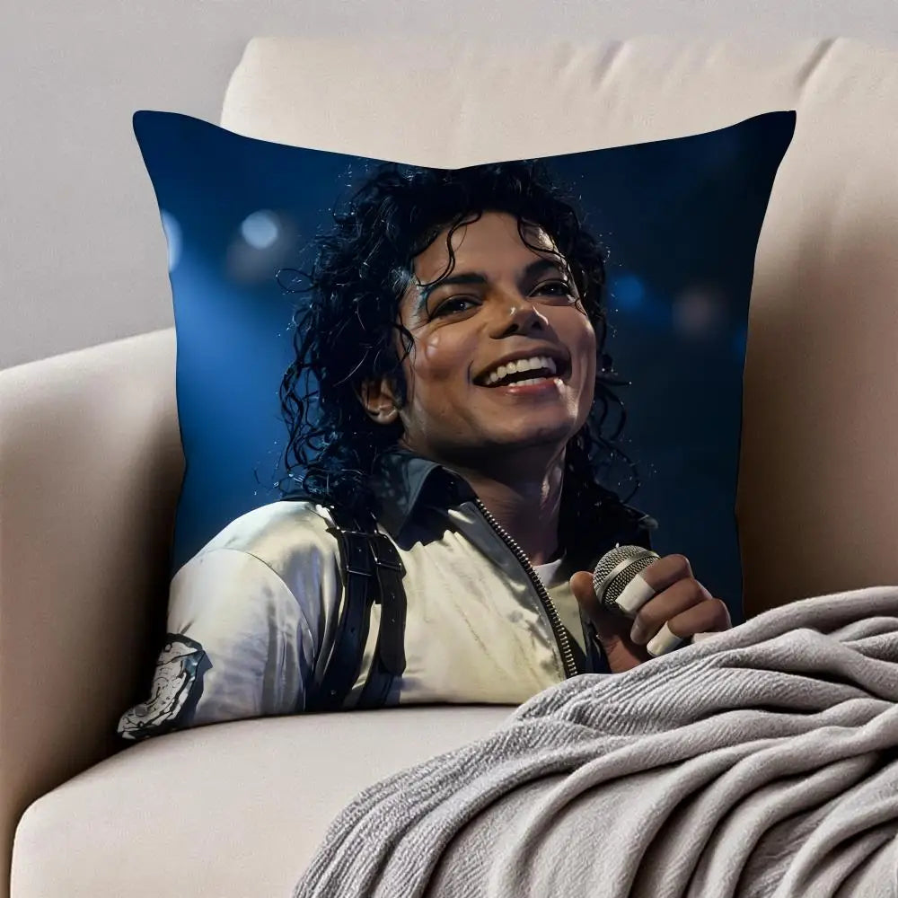 Pop Music M-Michael Jackson Cushion Cover Pillowcase Anti-dustmite Invisible Zipper Short Plush Sofa Cushion