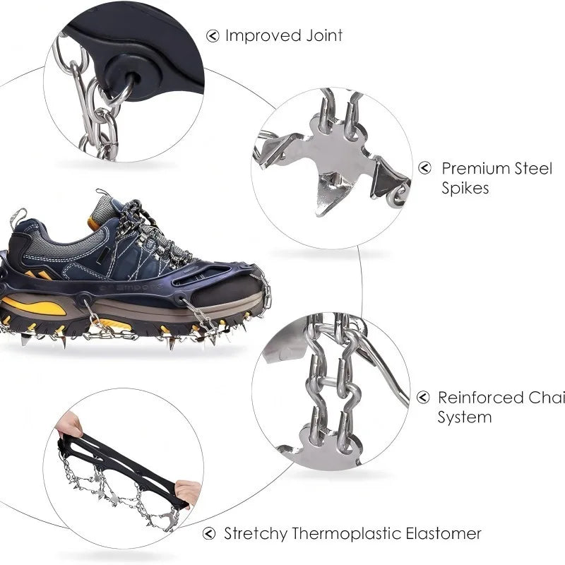 2PCS Ice Cleats for Snow & Ice Non-Slip Overshoe Crampons with Stretch Fit Rubber Traction for Walking