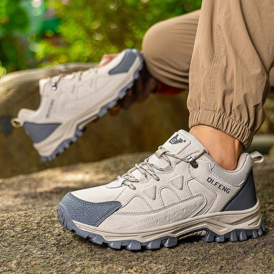 Men's Outdoor Lace-Up Leather Comfortable Versatile Lightweight Hiking Shoes Casual Sports Footwear