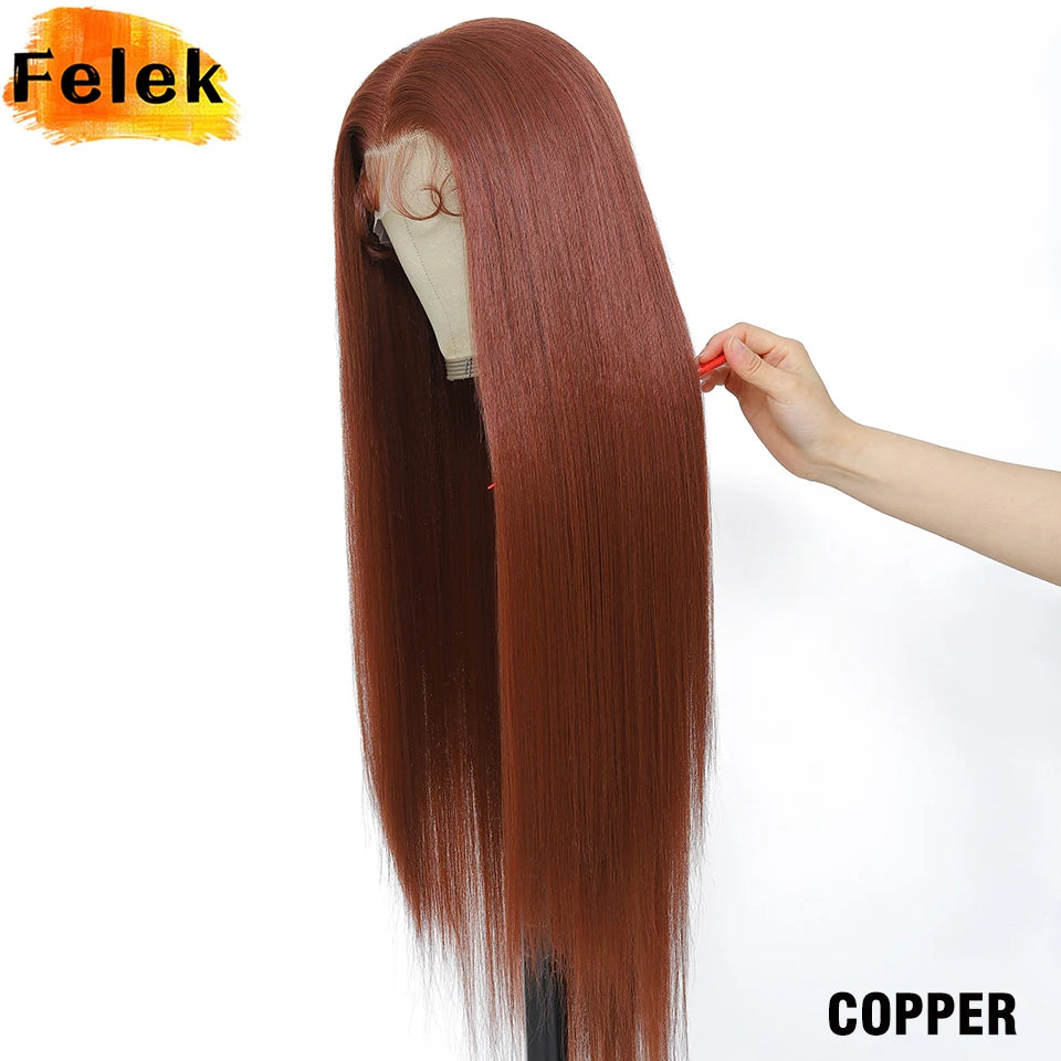 Highlight 13x6 Synthetic Lace Frontal Wigs For Women 40 Inch Long Silky Straight Lace Front Wigs High Quality American Afro Wigs