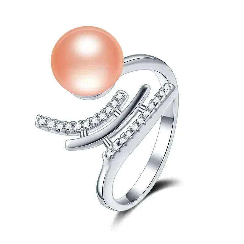 YWYC 8-9mm Natural Freshwater Pearl Rings for Women 925 Sterling Silver Crystal Zircon Adjustable Rings Jewlery Gift Wholesale
