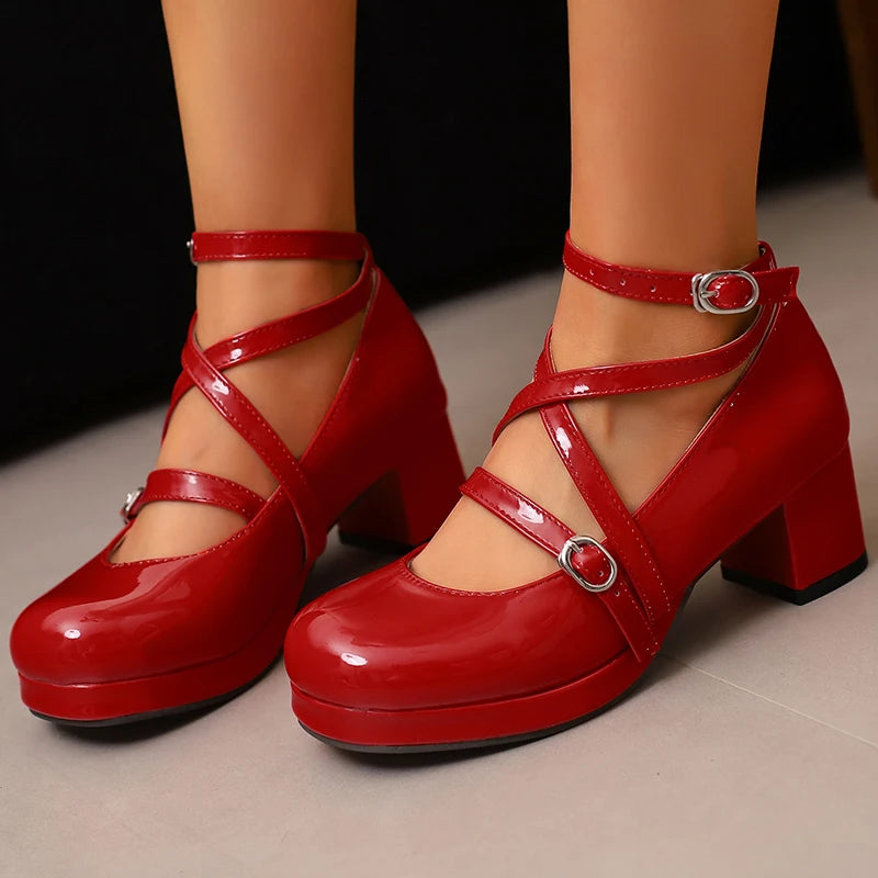 Japanese Lolita Party Shoes High Heels Ankle Strap Cross Dress Pumps Cosplay Costume Plus Size 31-50 Big Feet Wear Dropshipping