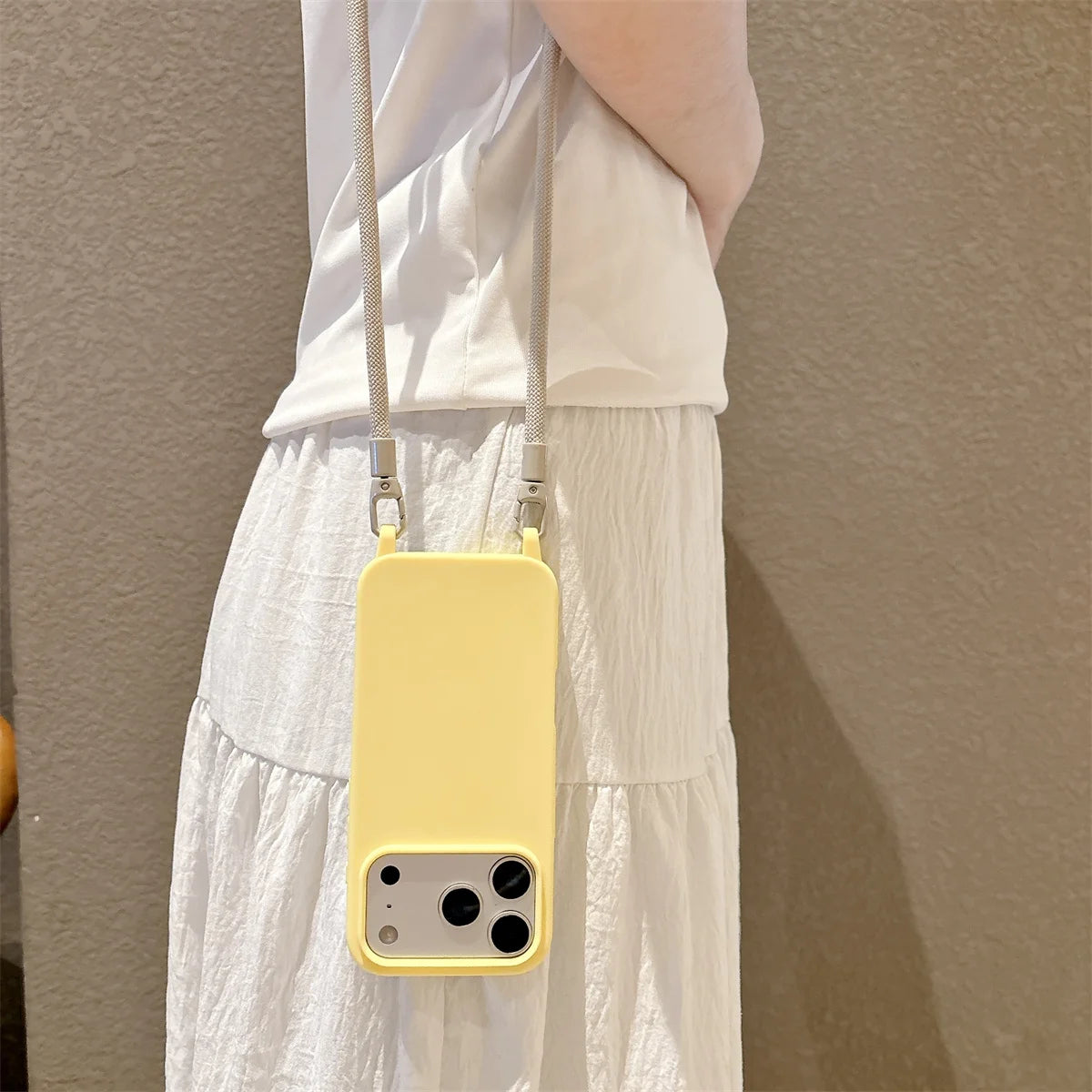 Silicone Phone Case for IPhone 17 Air 16 16E 15 14 Plus 11 13 12 Mini Pro Max Crossbody Lanyard Candy Color Soft TPU Back Cover