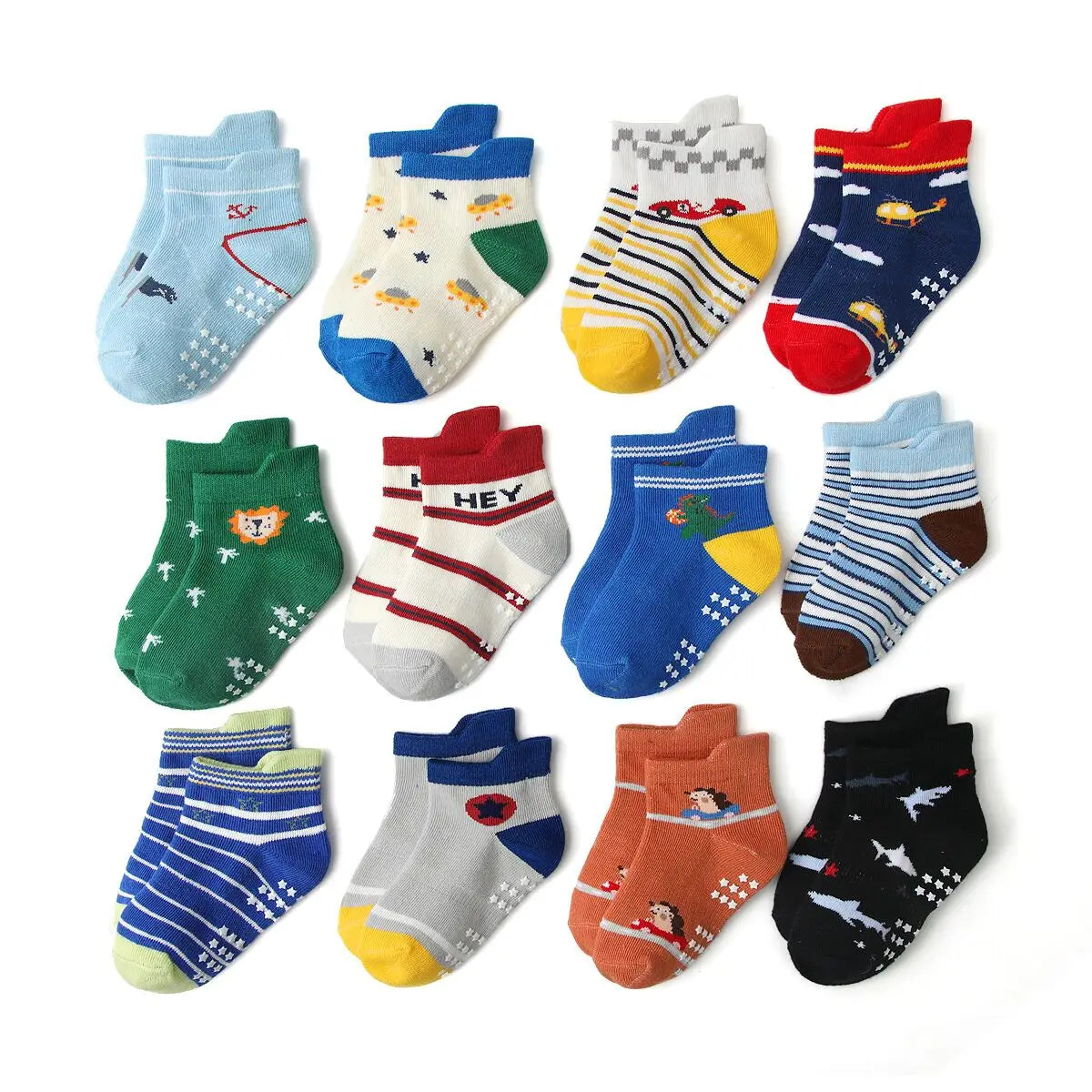 12 Pairs/Lot Cotton Baby 's Floor Socks Boys Girls Non-slip Boat Low Cut Sock with Rubber Grips 1-5Years
