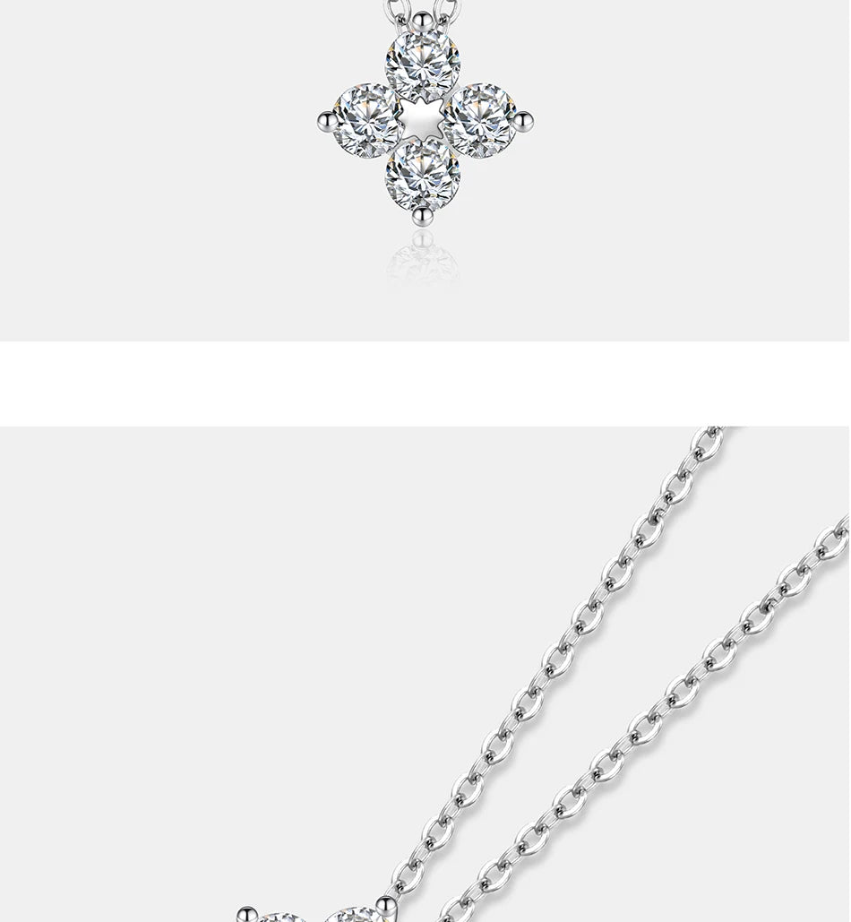 PERFANY All Moissanite Necklace for Women S925 Pure Silver Classic Clover Laboratory Diamond Pendant Fashion Jewelry