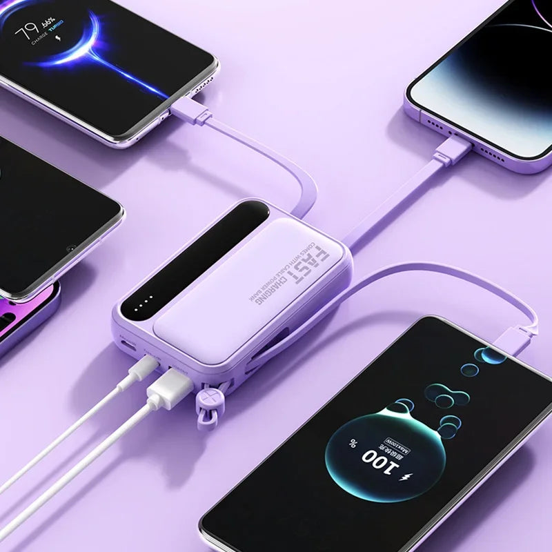 Lenovo 50000mAh Large Capacity Power Bank 4 In1 Built in Cables Intelligent Digital Display Light Fast Charging For IPhone