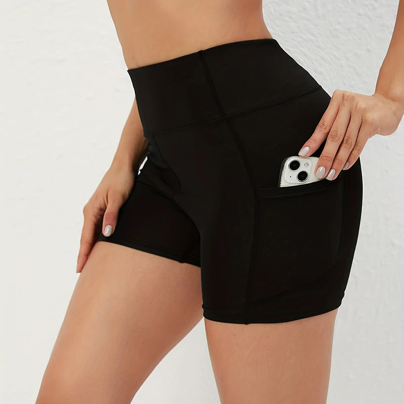High Waist Push Up Fitness Sports Shorts Women 2026 Summer Quick Drying Pocket Cycling Shorts Woman Solid Tights Yoga Shorts