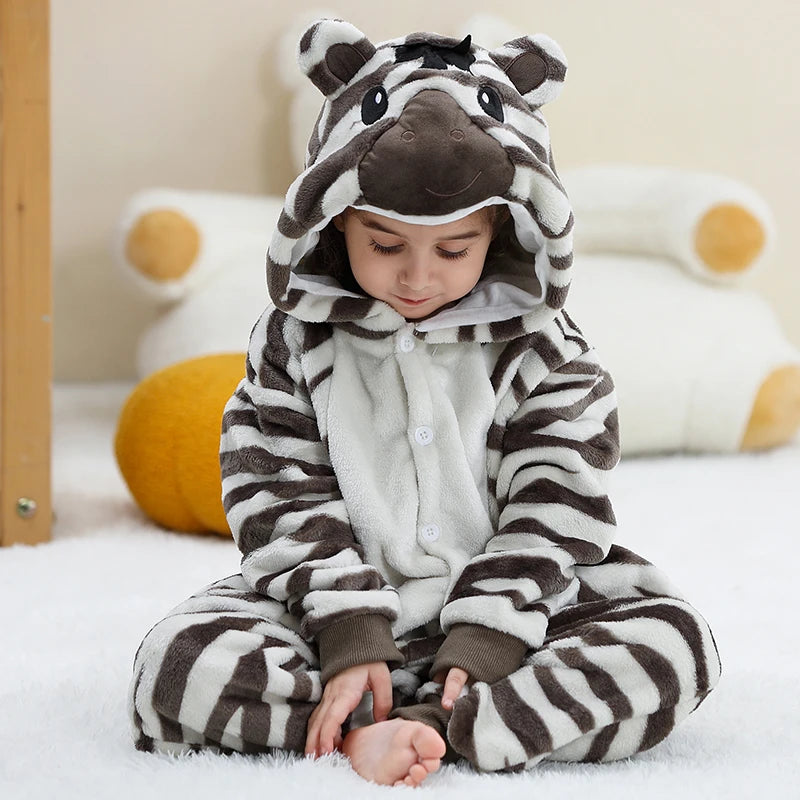 MICHLEY Christmas Capybara Flannel Blanket Sleepers Onesie Hooded Children Costume Clothes Jumpsuit Sleepwear For Boys Girls