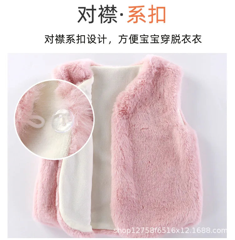 2025 Baby bodysuit Girls' imitation fur vest Children's plush vest Autumn and winter vest Girls' plush thermal vest jacket whole