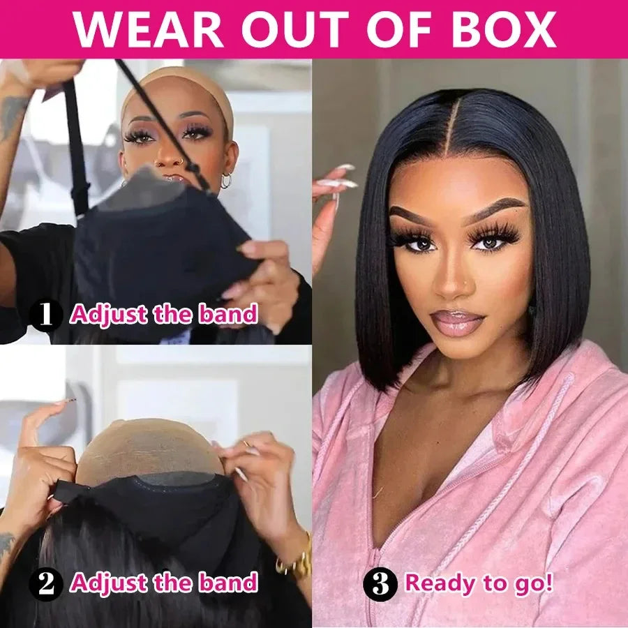 2026 Synthetic Short Bob Straight Wig, Glueless Ready To Wear, Elastic Drawstring, Upgraded No Glue Air Wigs