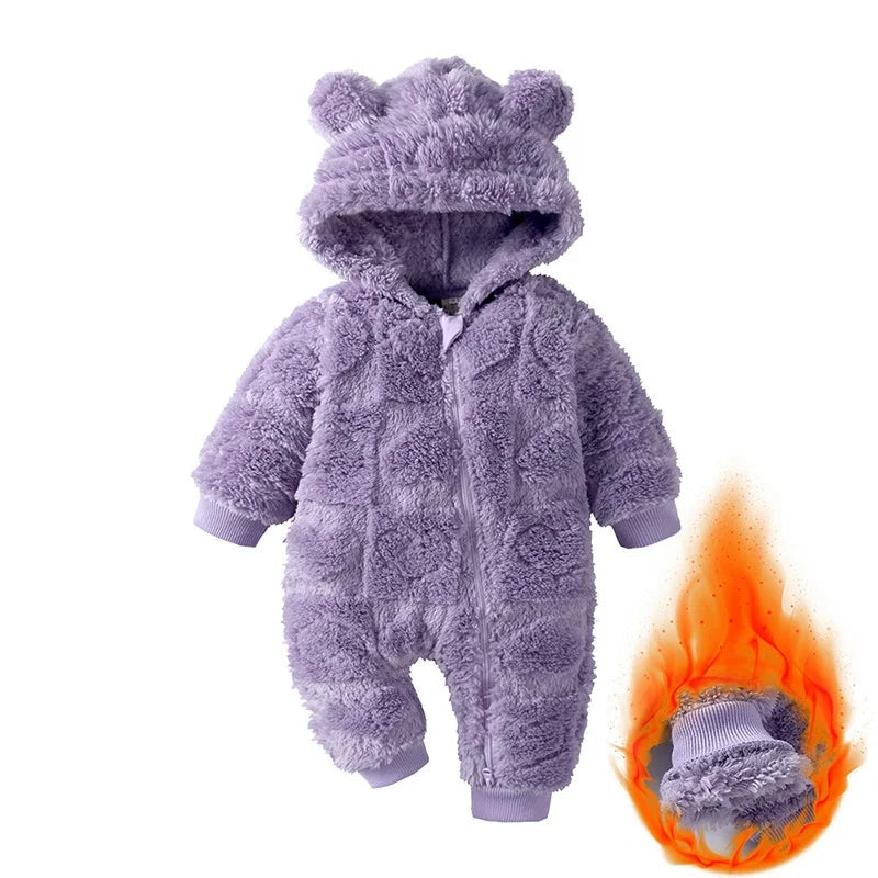 Winter Baby Bear Hooded Romper Thicken Fleece Warm Heart Flannel Toddler Girl Jumpsuits Infant Boy Bodysuit For Newborn Clothes