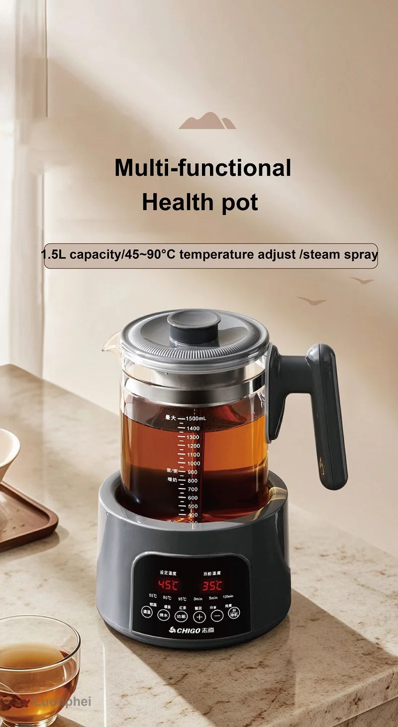 1.5L Smart Electric Kettle Multifunction Steam Teapot Temperature Control Health Pot Office Glass Flower Teapot Auto Keep Warm