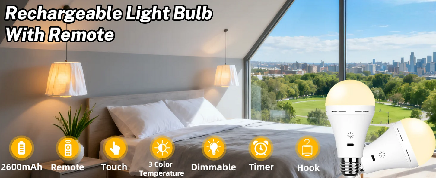 Rechargeable 2600mAh Light Bulb with Large Battery Backup – Perfect as Emergency Lights for Home Hurricane Preparedness&Outages