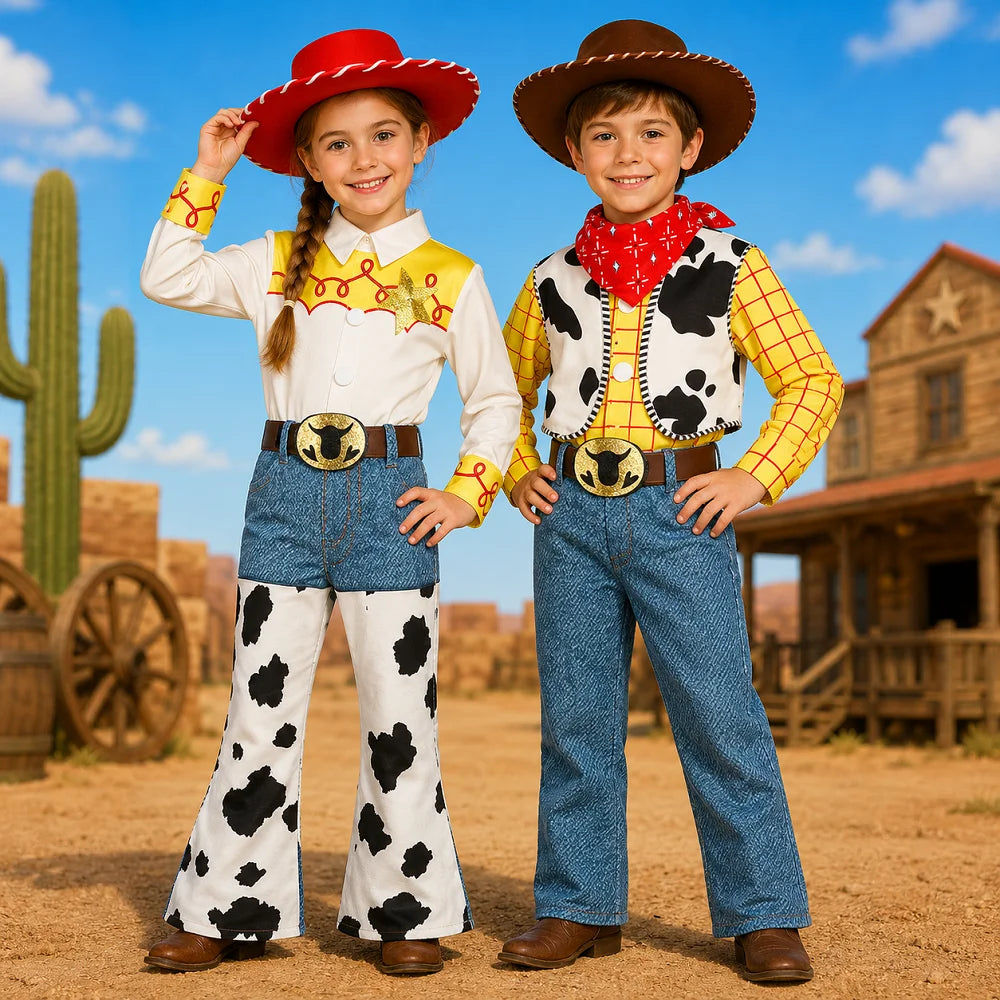 Kids Cowboy Costumes Toddler Anime Character Costumes Halloween Party Costumes for Boys and Girls Set + Hat