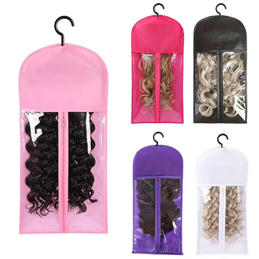 10PCS/3PCS/6PCS/1PCS Hair Extension Storage Bag with Hanger Transparent Wig Organizer Dustproof Holder for Hair Pieces