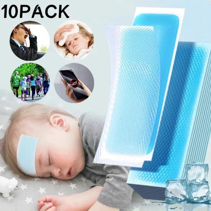 5-1Pairs Summer Ice Gel Cooling Patches Headache Pain Relief Fever Forehead Strip for Summer Cool Lower Temperature Ice Stickers