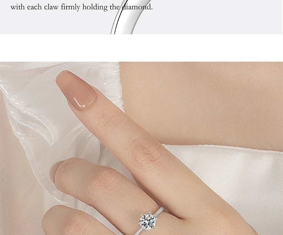 PERMANY 0.3-2CT Moissanite Ring for Women S925 Pure Silver Classic Six Claw Laboratory Diamond Wedding Ring Fashion Jewelry