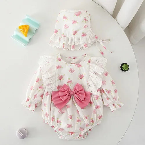 2025 New Spring Baby Sisters Dress 1-5Yrs Girl Party Dress Long Sleeved Cotton Rose Print Romper Sisters Kids Princess Dresses