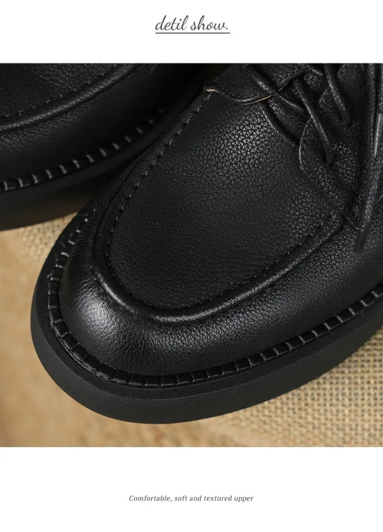 NEW Spring/Autumn Women Shoes Genuine Leather Round Toe Platform Shoes Women Solid Lace Women Pumps Thick Heel Shoes for Women
