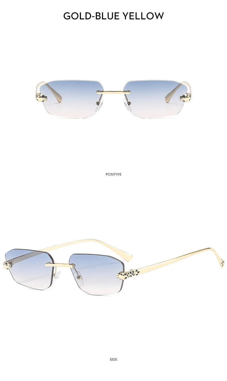 Popular Brand Brown Square Women Sunglasses Fashion Luxury Rimless Rectangle Sun Glasses Female Shades UV400 Vintage Eyewear