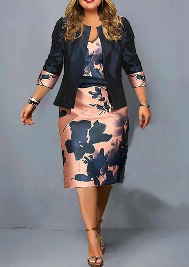 Women Casual Three Quarter Printing Y2K Cardigan Spring Summer New Dress Set Fashion V-neck High Street Sleeveless Midi Dress
