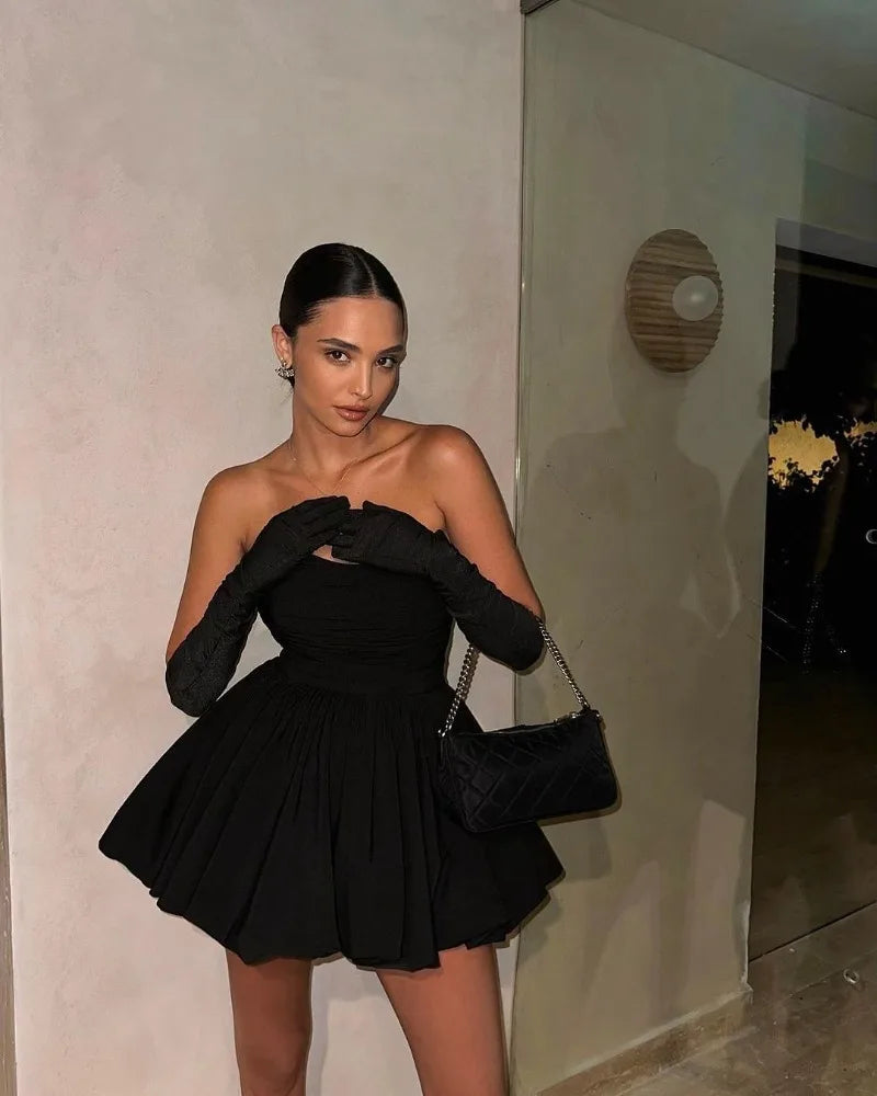 2025 Luxurious Women Hepburn Corset Party Dress Elegant Off Shoulder Folds Gala Celebrity Mini Dress Sexy Cocktail Dress Gown