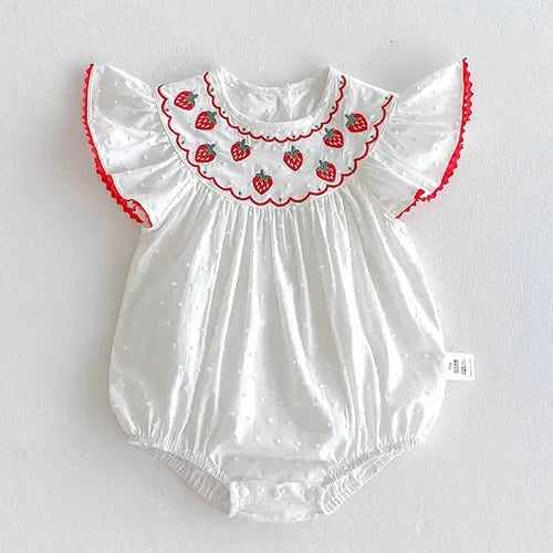 2025 New Summer Korean Style Climbing Suit Flying Sleeve Cotton Lace Splicing Toddler Baby Girls Jumpsuit 0-24M Baby Clothing