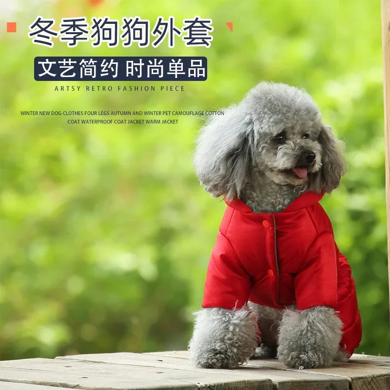Winter Dog Jumpsuits Warm Soft Dog Clothes Padded Cotton Puppy Down Jacket Fashion Solid Cat Jumpsuit Coat Chihuahua Pet Clothes