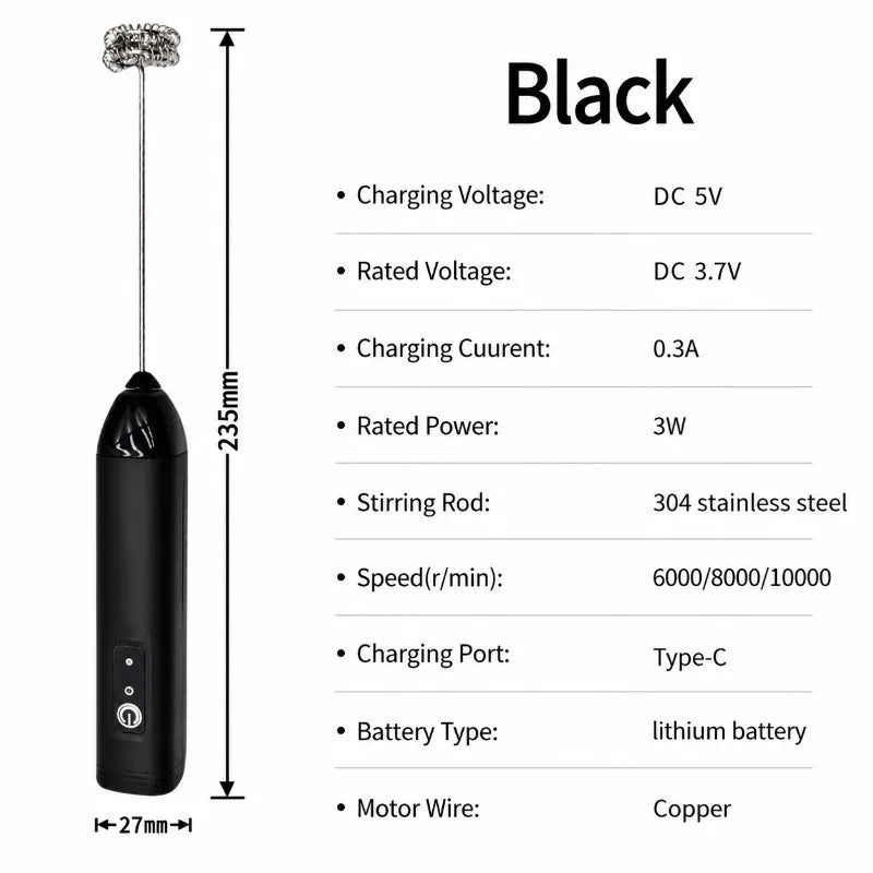 MINI Milk Frother USB Rechargeable 3 Speeds Foam Maker Coffee Whisk Mixer Electric Handle Blender Egg Beater