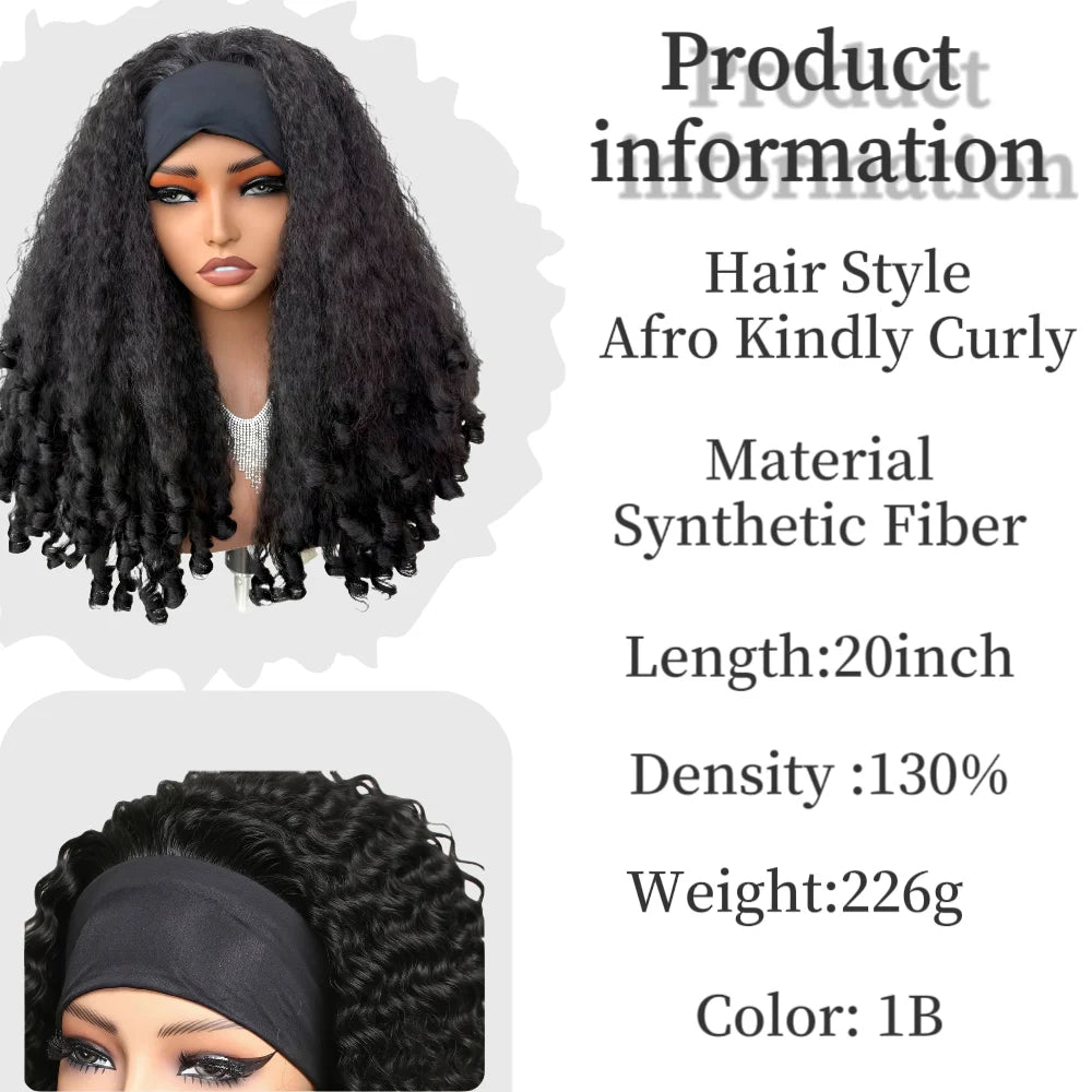 X-TRESS 20inch Synthetic Afro Curly Headband Wig for Women Kinky Straight Hair with Bouncy Curls Fully Soft Hair Easy to Wear