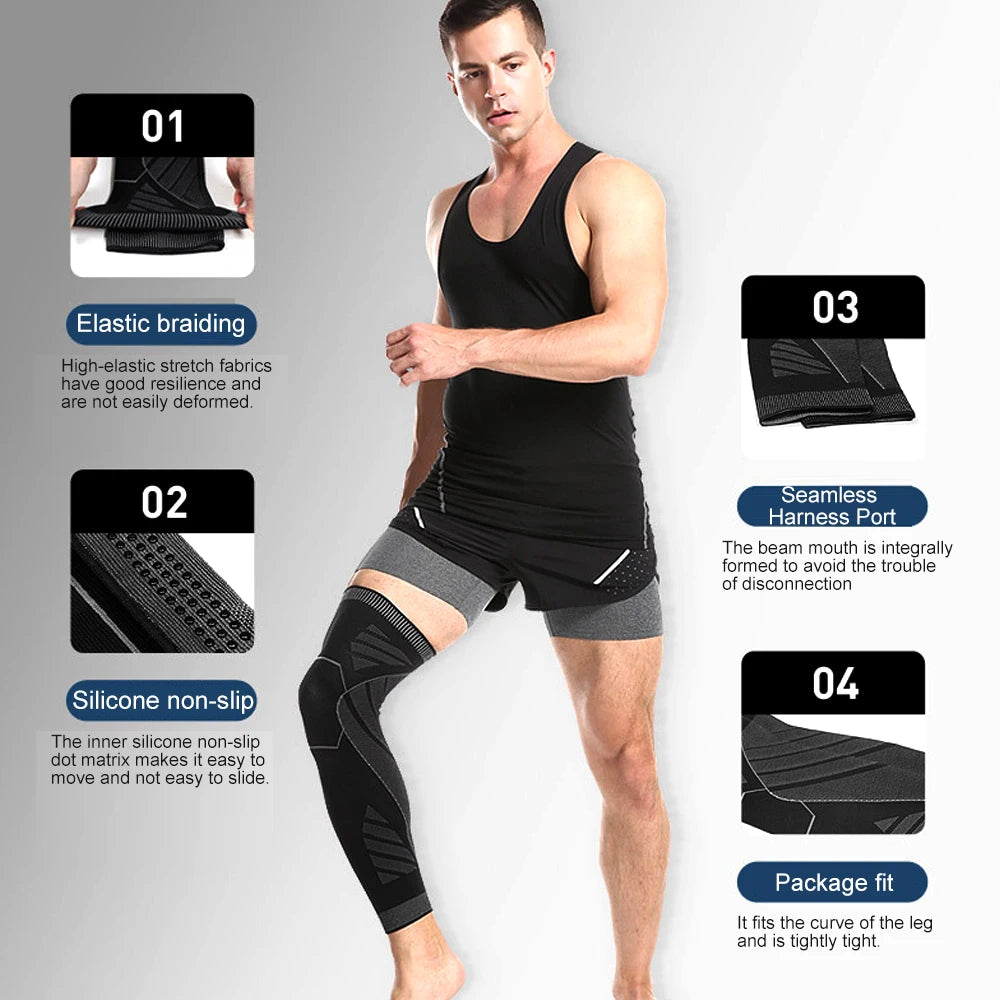 1Pair Full Leg Sleeve Long Compression Knee Brace Protect Leg for Men Women for Basketball Arthritis Cycling Sport Football