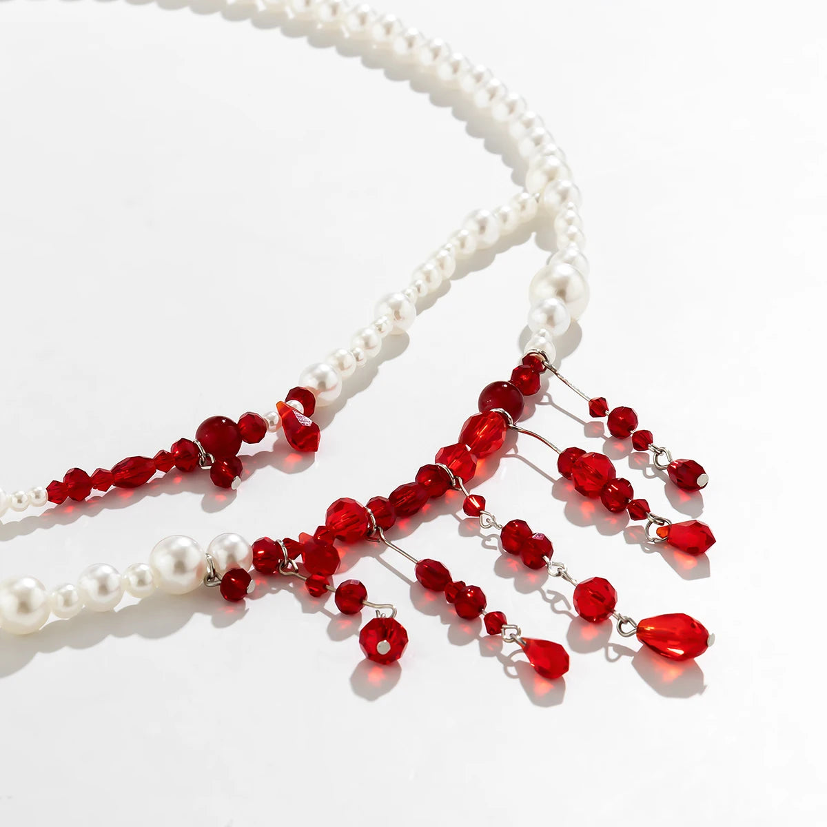 Salircon Punk Imitation Pearl Double Layer Waist Chain Gothic Red Crystal Bead Pendant Belly Chain Women Sexy Trend Body Jewelry