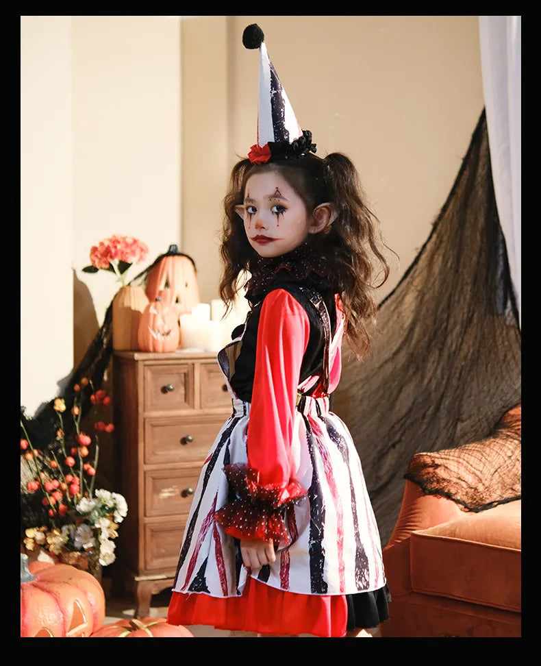 Halloween Cosplay Costumes Horror Clown Dresses Pants Headwear Clothes Sets Carnival Theme Party Role Playing Outfits for Girls