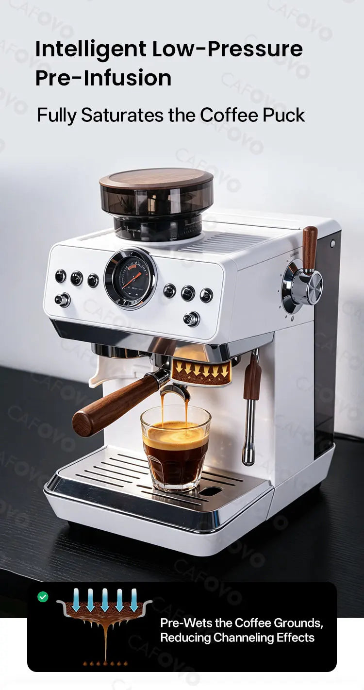 CAFOVO E161G 3-in-1 Semi-automatic Coffee Machine with Burr Grinder Frothing Milk for Home Barista Espresso & Cold Brew 220V