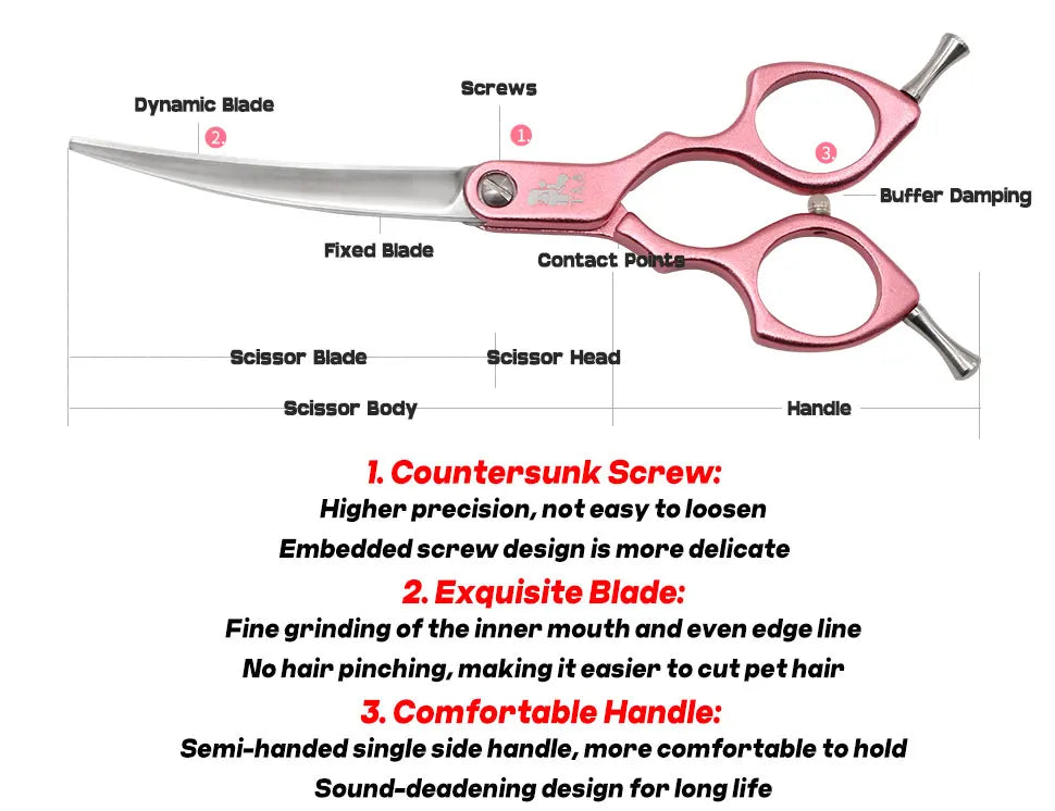 TAA Dog Scissors Professional Pet Grooming Scissors 6 Inch Curved Scissors for Dog Cat Grooming Shears Ultra-Light Cutter H-01