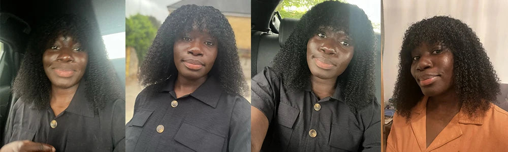 180 250 Density Afro Kinky Curly Human Hair Wigs With Bang For Black Women Brazilian 100% Human Hair Remy Full Machine Made Hair