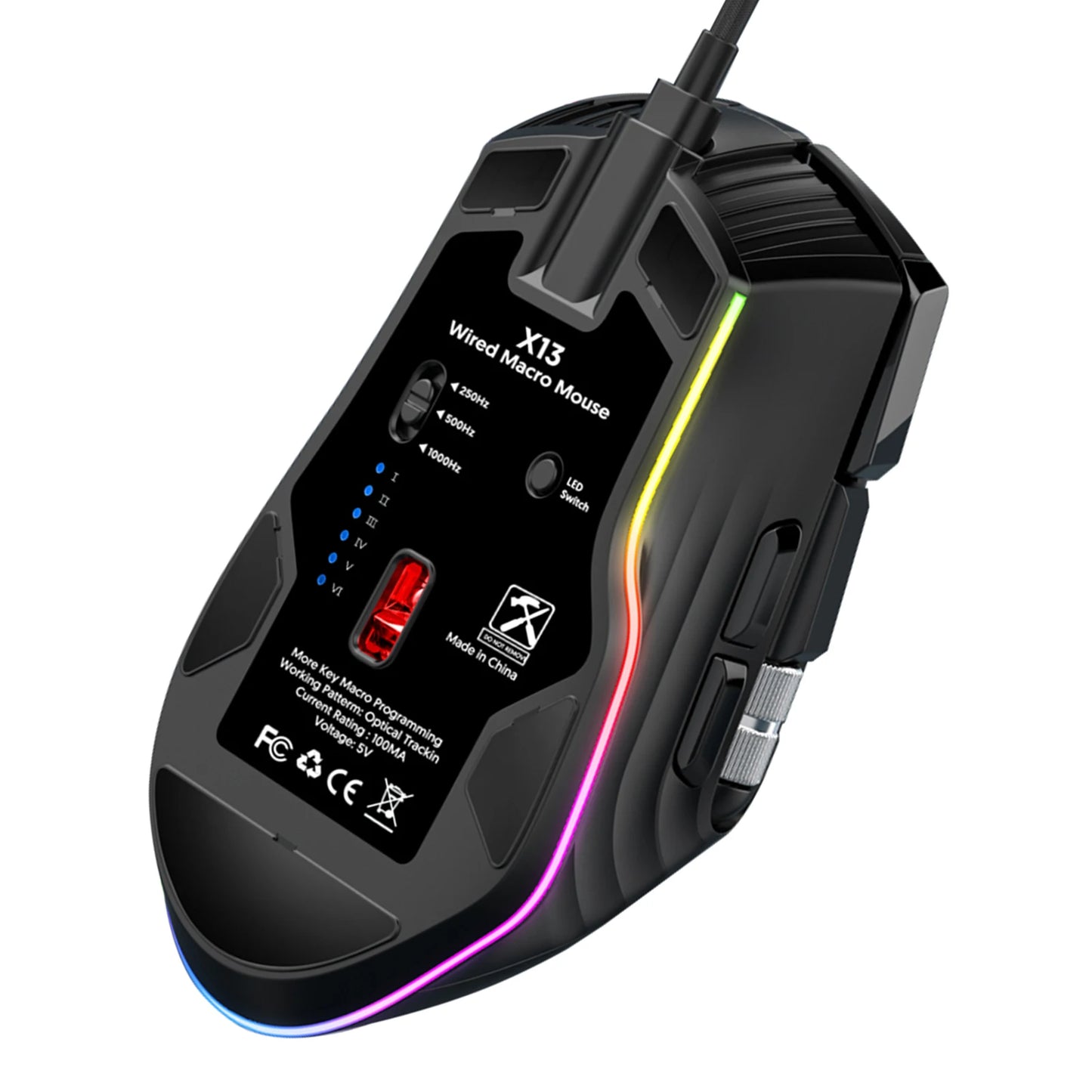 RGB Wired Gaming Mouse 7 Lighting Modes Dual Scroll Wheels Macro Programmable 1200-12400 DPI Ergonomic Design for PC Gamer