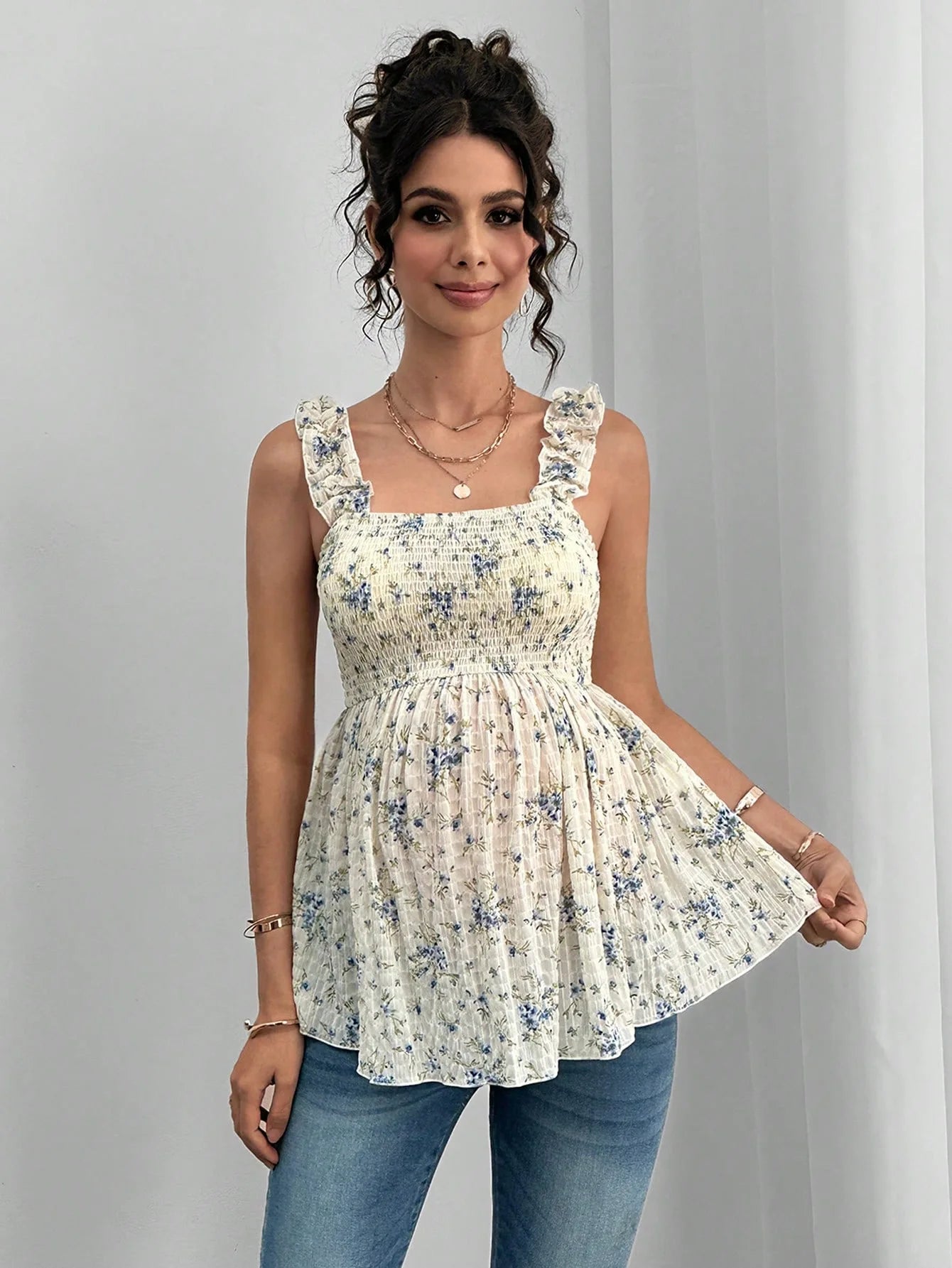 Maternity Clothing Spring and Summer New Printed Suspenders Maternity Top Square Collar A Word Maternity Vest Pregnancy Shirt